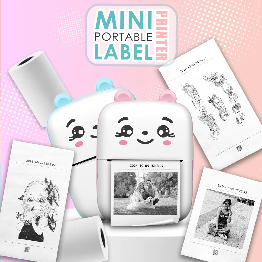 Mini impresoras térmicas portátiles Bluetooth de bolsillo con 1 rollo de papel de impresión GRATIS/impresora sin tinta para etiquetas, recibos y fotos