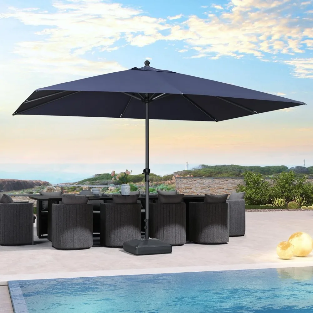 Sombrilla de mercado para Patio de 11,5 'x 9', mesa para exteriores, sombrillas con manivela, 8 varillas resistentes de aluminio para cubierta de piscina, patio trasero, playa, Nav