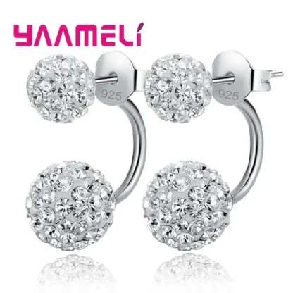 ¡11 opciones de colores! Pendientes de plata de ley 925 con cristales incrustados de circonia cúbica austriaca para mujer, joyería Brincos con dos bolas de discoteca