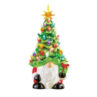 Decoraciones navideñas - Árbol de Navidad de gnomos iluminados de 6,2 pulgadas con luces multicolores Mini decoración navideña pequeña