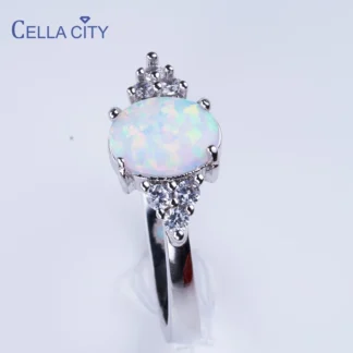 Cellacity-Anillo de plata 925 con ópalo blanco ovalado, joyería de moda para mujer, regalo de fiesta de compromiso de boda, tallas 6-10