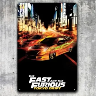 Póster de metal de la película The Fast and Furious Cars, letrero de chapa coleccionable, 20x30cm, aluminio