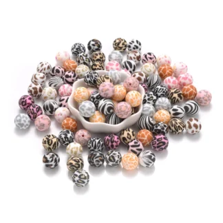Cuentas redondas de silicona con patrón de leopardo para fabricación de pulseras, 10 piezas, 15mm, sin BPA, sueltas, para cadena de chupete