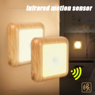 Batería inalámbrica de grano de madera, Sensor de movimiento de cuerpo inteligente, armario Led, luz nocturna inteligente para escalera, pasillo y dormitorio