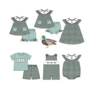Conjunto de caza, ropa para niño pequeño, ropa para niña, conjunto de pantalones cortos de manga corta, mono, patrón mallard, ropa de Boutique para niño