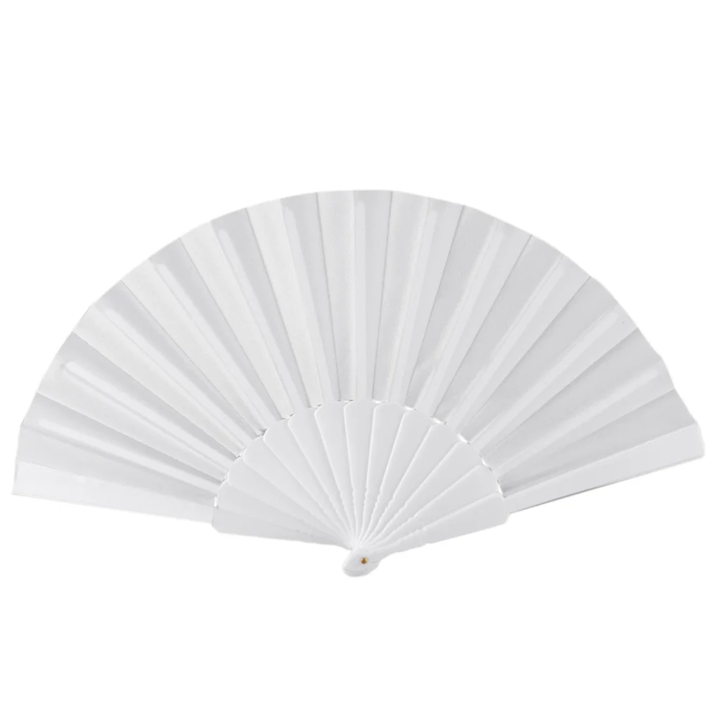 Abanico plegable de mano de tela plástica T35C para damas y hombres blanco
