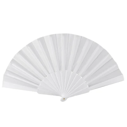 Abanico plegable de mano de tela plástica T35C para damas y hombres blanco