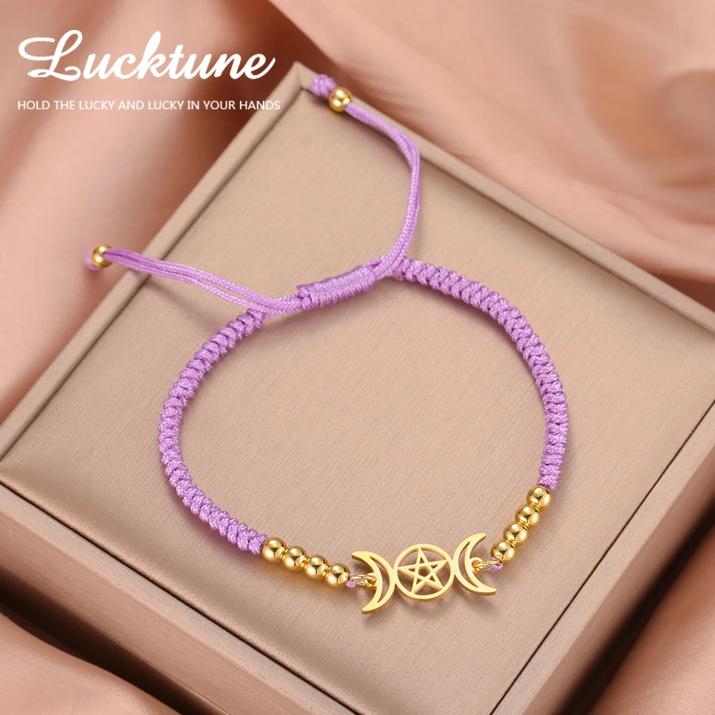 Pulseras de diosa de la luna Triple de Lucktune, pulseras de adoración de pentagrama de media luna Wicca de acero inoxidable para mujer, amuleto, regalos de joyería