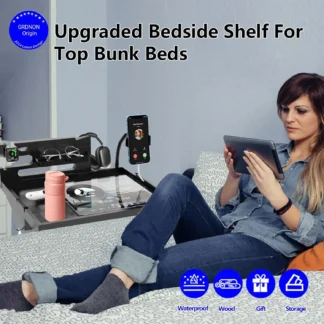 Estante de noche de madera con soporte para teléfono, estante de cama con tablero de almacenamiento de gafas de reloj para litera superior, mesita de noche con Clip para Universidad