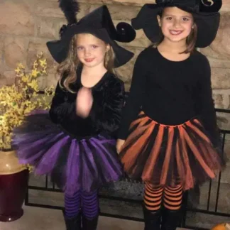 Faldas tutú moradas y negras para niñas, faldas de tul de Ballet para bebés con sombrero de bruja, disfraces de fiesta de Halloween para niños, tela