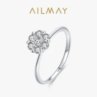 Ailmay 100% Plata de Ley 925 anillos de boda clásicos simples transparentes con flores CZ para mujer declaración de compromiso joyería de plata fina