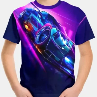 Camiseta informal de verano para niños y niñas de 5 a 14 años, camisa de manga corta con estampado de coche de carreras