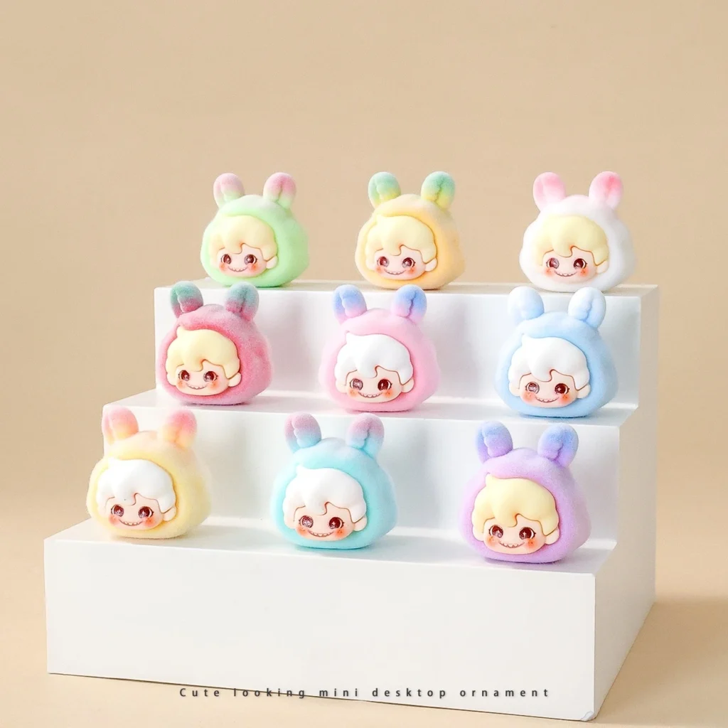 Caja ciega 9 Uds Dimoo Labubu encantador Anime figura de acción flocada colgante decorativo muñecas Kawaii de escritorio adornos de coche regalos de juguete