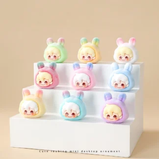 Caja ciega 9 Uds Dimoo Labubu encantador Anime figura de acción flocada colgante decorativo muñecas Kawaii de escritorio adornos de coche regalos de juguete