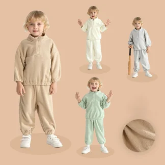 MILANCEL 1-7 Y conjunto de ropa para niños trajes de lana Polar para niños Sudadera con capucha de Color puro y pantalones largos 2 uds conjunto de ropa para niñas