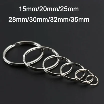 100/20 piezas DIY llavero de plata pulida agujero de acero inoxidable llavero redondo cadena chapado en rodio llavero redondo dividido al por mayor