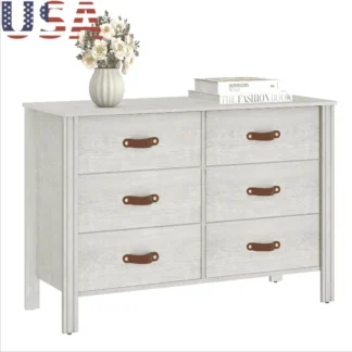 Cómoda de madera clásica de 6 cajones, cofre de almacenamiento, organizador multifuncional, dormitorio, sala de estar, fácil montaje, diseño moderno