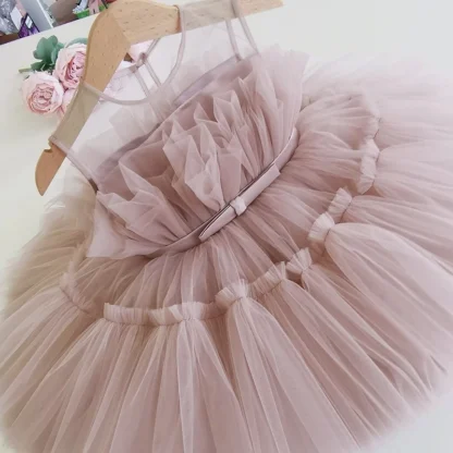 Vestidos de princesa de boda para niñas, tutú de fiesta elegante para niños, vestido de graduación esponjoso para damas de honor, vestidos de cumpleaños de tul de noche