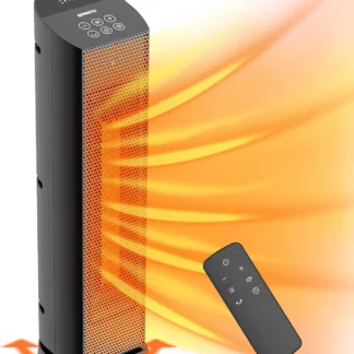 Calentador de espacio para uso en interiores con control remoto - 70 °   Calentador eléctrico de torre oscilante, 24 pulgadas, temporizador de 12 horas, cerámica PTC silenciosa de 1500 W