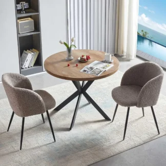 Juego de mesa de comedor para 2 sillas, mesa redonda de madera de ingeniería de 37" limpia con 2 sillones de Sherpa esponjosos, comedor moderno S