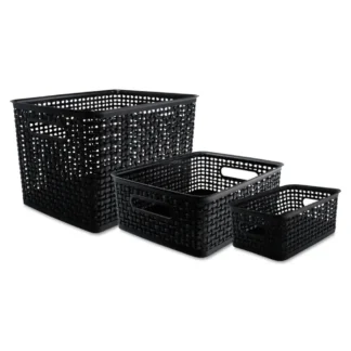 Contenedores tejidos, surtidos, plástico, negro, 3 contenedores