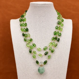 G-G 18 "3 filas de cuarzo verde Natural facetado collar de cadena de forma libre colgante de piedra de botella de Perfume de fluorita verde
