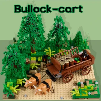 MOC-carruaje de caballos del siglo Medieval, bloques de construcción, remolque de ganado, modelo de coche, piezas de animales de granja, carro, Castillo de ladrillos, juguete para niños