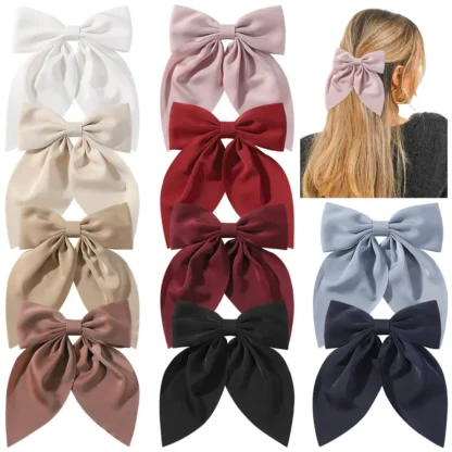 Pinzas para el cabello con lazo de satén de Color sólido para niñas, agradable arco, horquillas para mujeres, pasadores de estilo, Clip de pico de pato, accesorios para el cabello para niños