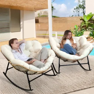 Mecedora tipo huevo de 2 uds, sillón de gran tamaño para interiores y exteriores, mecedora de mimbre Papasan con funda de cojín resistente al agua, 450