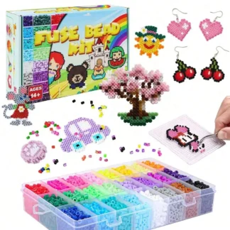 Juego de cuentas de fusibles de 2400 piezas, juego de cuentas de fusibles de 5 mm, kit de manualidades para hacer joyas con rompecabezas 3D de arte de píxel, juego de regalo artesanal adecuado para principiantes