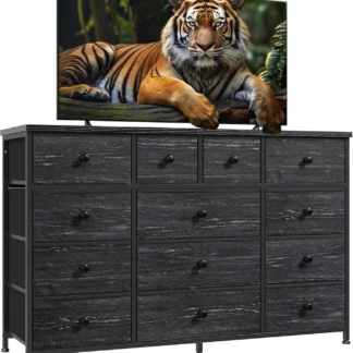 Bla-cómoda para dormitorio con 13 cajones de tela, vestidores largos para dormitorio, cómoda con parte superior de madera, marco de Metal resistente