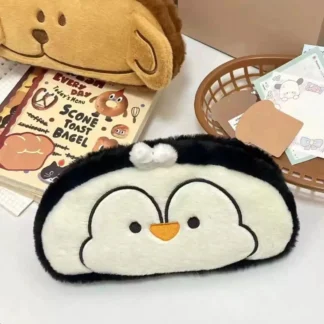 Bolsa de felpa de animales, estuche de lápices de felpa de gran capacidad para chica, corazón, pingüino, bolsa de lápices Kawaii a prueba de suciedad, bolsa de lápices de felpa de dibujos animados