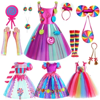 Disfraz de piruleta Hada Halloween caramelo juego de rol vestir chico carnaval Purim princesa niñas Vestidos de fiesta lindos Vestidos Arco Iris