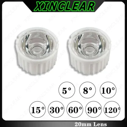 Lente LED de 1W, 3W, 5W, lente transparente plana PMMA óptica de 20MM, 5, 10, 15, 30, 45, 60, 90, 120 grados, adecuada para chips LED de alta potencia de 1, 3 y 5 vatios