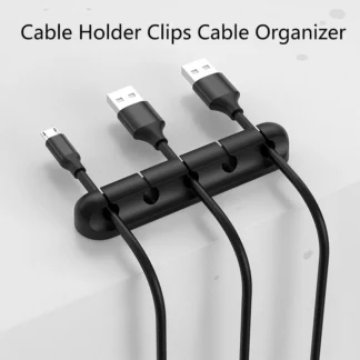 Organizador de cables USB de silicona negra, enrollador de cables, Clips de gestión ordenados de escritorio, soporte de cables para ratón, auriculares, organizador de cables