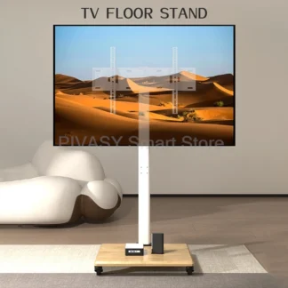 Soporte para TV portátil, soporte para TV grande ajustable en altura, soporte rodante para televisión de madera maciza de 32-75 pulgadas para sala de estar