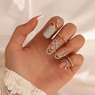 Anillo de manicura con ojos de calavera a la moda, anillo de plata y oro con forma de corazón para uñas, anillo de articulación de cristal, anillo artístico de mariposa para uñas para niñas