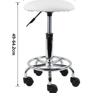 Taburete giratorio con reposapiés, silla pequeña de cuero Pu, altura ajustable, tocador de salón, Spa, masaje, oficina, color blanco