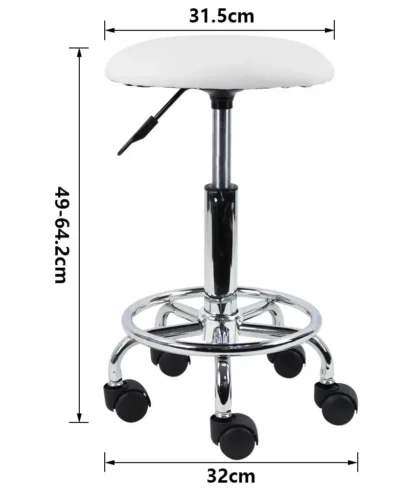 Taburete giratorio con reposapiés, silla pequeña de cuero Pu, altura ajustable, tocador de salón, Spa, masaje, oficina, color blanco