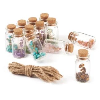 Botella de deseos de vidrio con forma de árbol, mezcla de cuentas de piedras preciosas sintéticas y naturales, Chips de piedras preciosas Wicca, fabricación de joyas de equilibrio, 12 Uds.