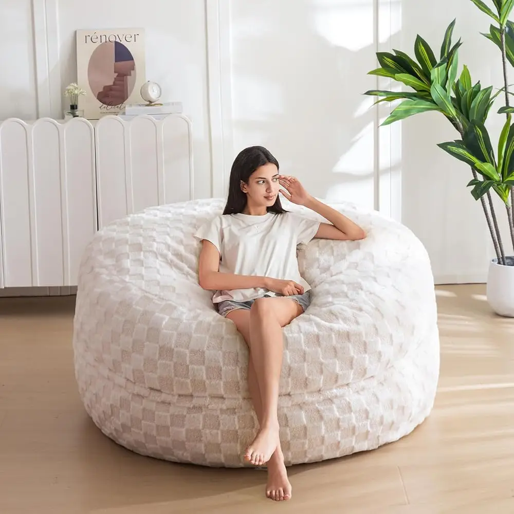 Silla tipo puf para adultos, silla grande con relleno de espuma de 4 pies, sofá perezoso de piel ultrasuave para sala de estar y dormitorio, Hine