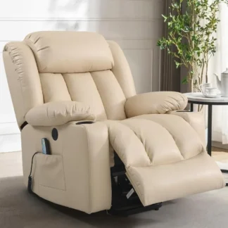 Sillón reclinable Power Lift para personas mayores, sillón reclinable de cuero transpirable con masaje y calor, soporte eléctrico auxiliar, (Beige)