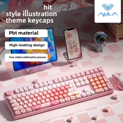 Teclas AULA PBT para teclado mecánico, 136 teclas, tema de ilustración, sublimación de calor de cinco lados, teclas ergonómicas esféricas MOA