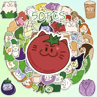 50 Uds. Pegatinas decorativas de gato vestido vegetal para regalo de Año Nuevo, calcomanías para fiesta, mochila para ordenador portátil, funda para teléfono móvil, monopatín