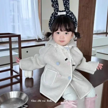 Traje de dos piezas para niña, ropa de estilo coreano, abrigo de lana, Leggings, informal, Simple, diario, invierno, 2024