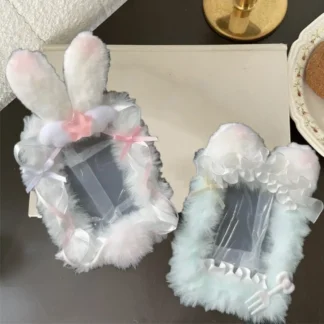 Tarjetero de felpa de dibujos animados estilo Ins, llavero con colgante de persecución de estrellas de encaje con orejas de gato, producto terminado, funda protectora de fotos Diy para exteriores