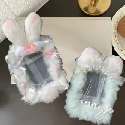 Tarjetero de felpa de dibujos animados estilo Ins, llavero con colgante de persecución de estrellas de encaje con orejas de gato, producto terminado, funda protectora de fotos Diy para exteriores