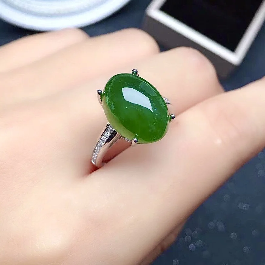 Anillo de plata para mujer con piedra natal de Jade VERDE de gran tamaño, joyería para mujer, piedra natal de plata auténtica 925, regalo de fiesta
