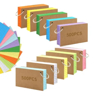 Juego de tarjetas de índice de 1000 Uds., tarjetas Flash de colores de 3x5 pulgadas con anillo, tarjetas Flash forradas perforadas, tarjetas de índice gobernadas, Kit de tarjetas de notas
