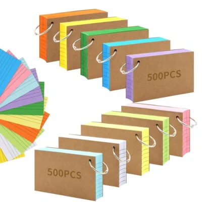 Juego de tarjetas de índice de 1000 Uds., tarjetas Flash de colores de 3x5 pulgadas con anillo, tarjetas Flash forradas perforadas, tarjetas de índice gobernadas, Kit de tarjetas de notas
